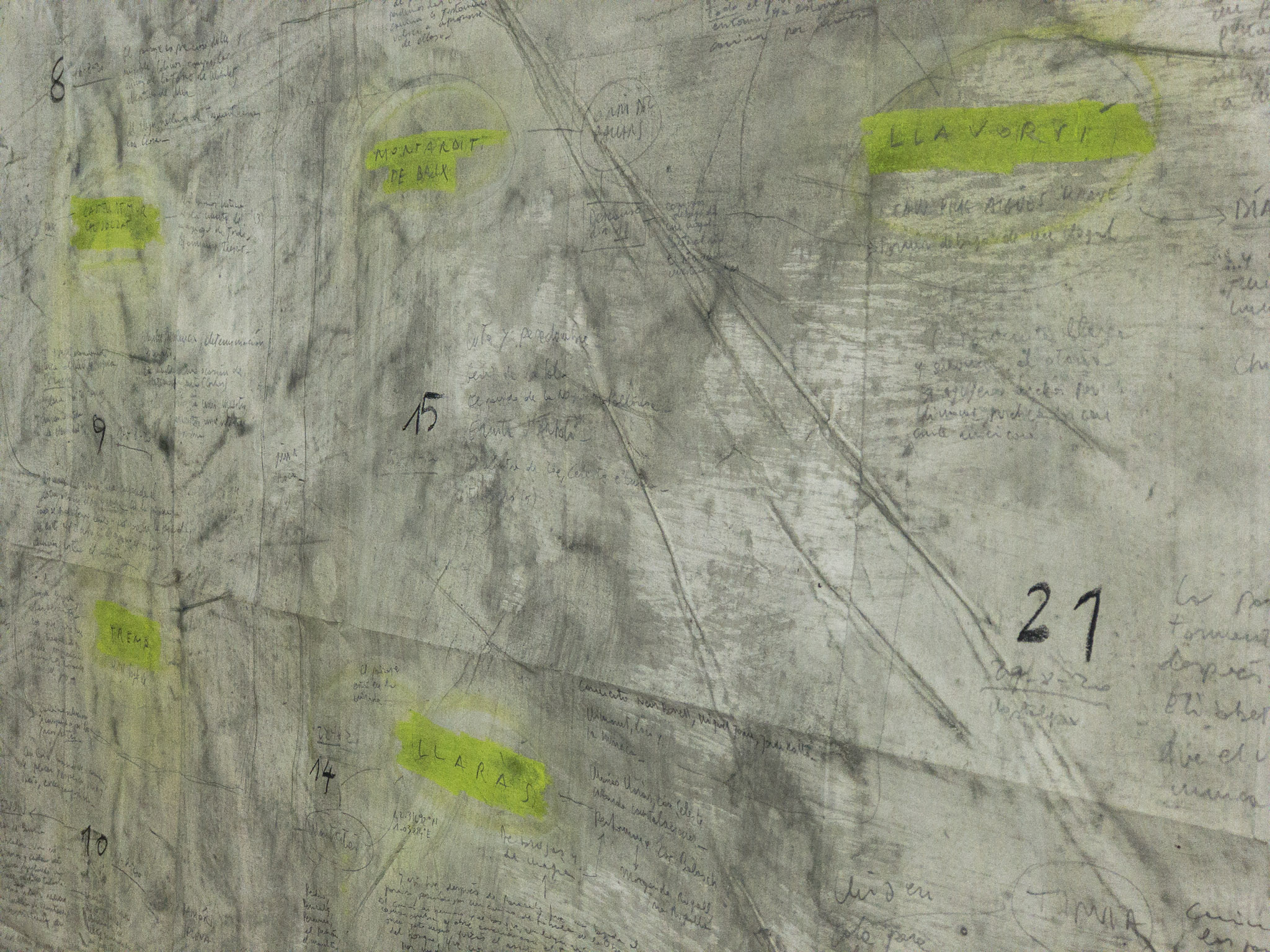 Mapa de viatge (Grand Tour 2020), 2020, tècnica mixta sobre paper, 150 × 300 cm