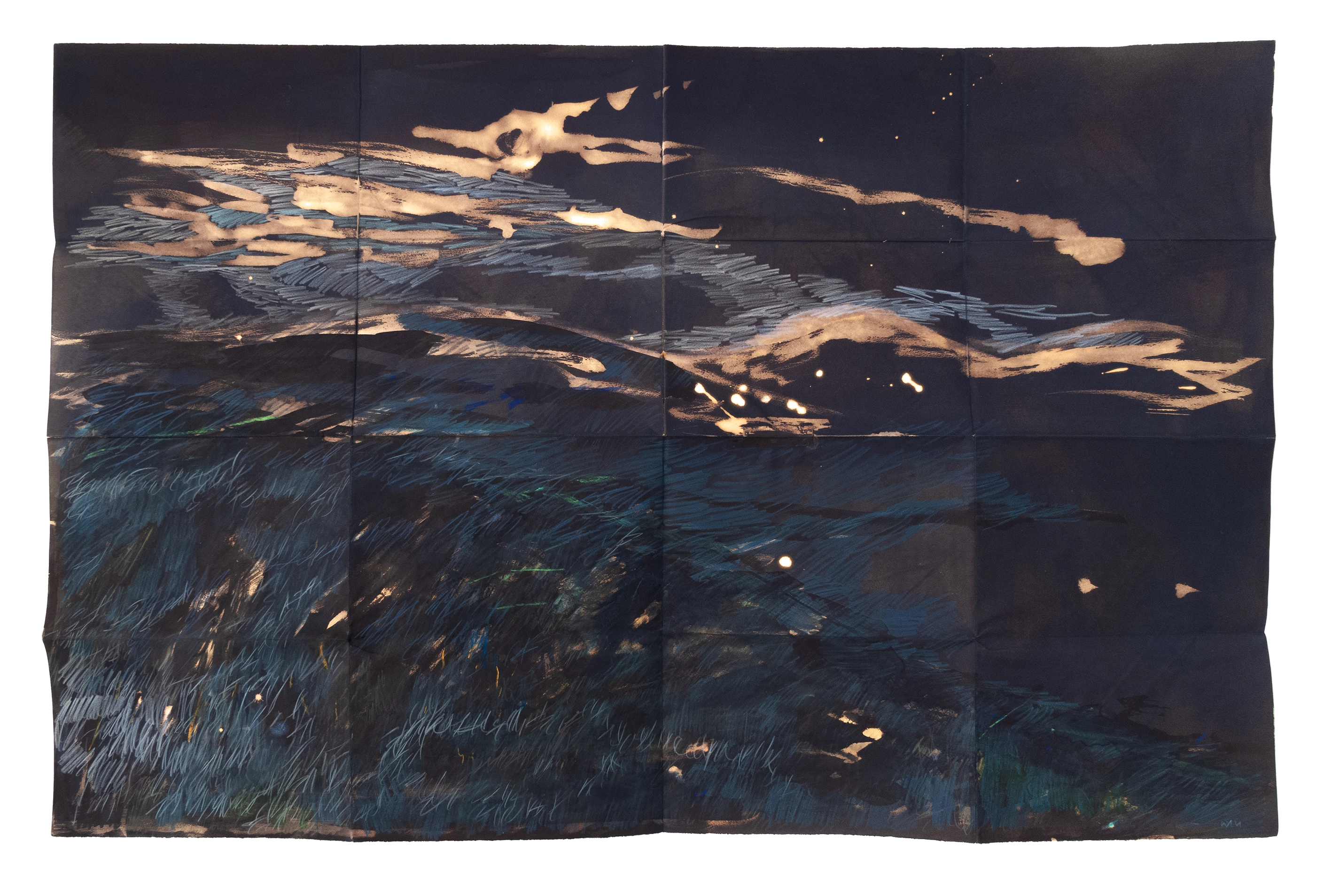 Clar de lluna a la Coma de Burg, 2018, tècnica mixta sobre paper, 70 × 100 cm