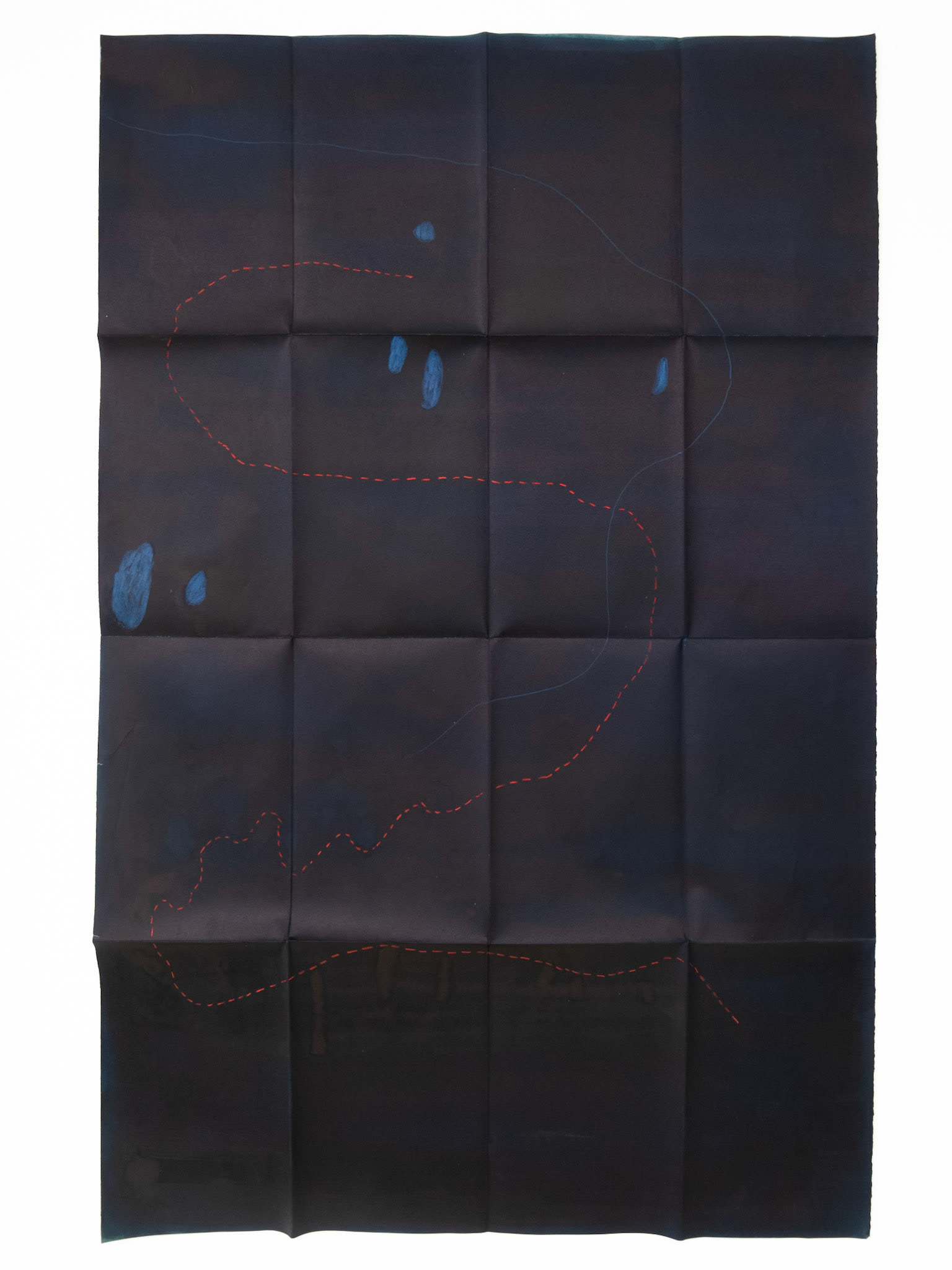 Mapa nocturn VI, 2018, tècnica mixta sobre paper, 100 × 70 cm