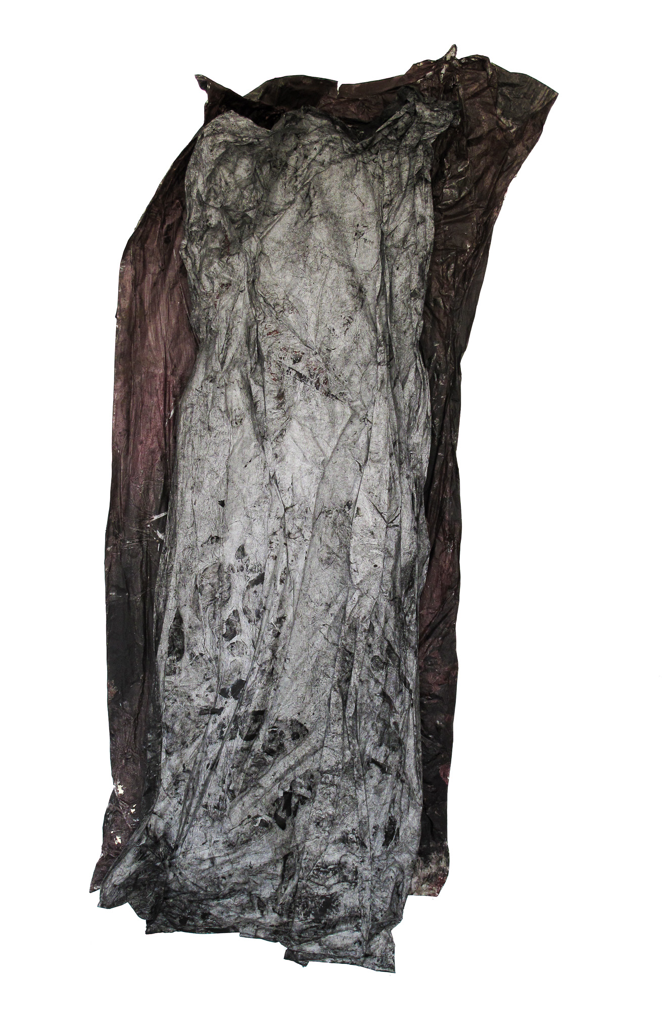 Shroud II, 2019, mixed media on paper, magnets, 175 × 80 × 35 cm