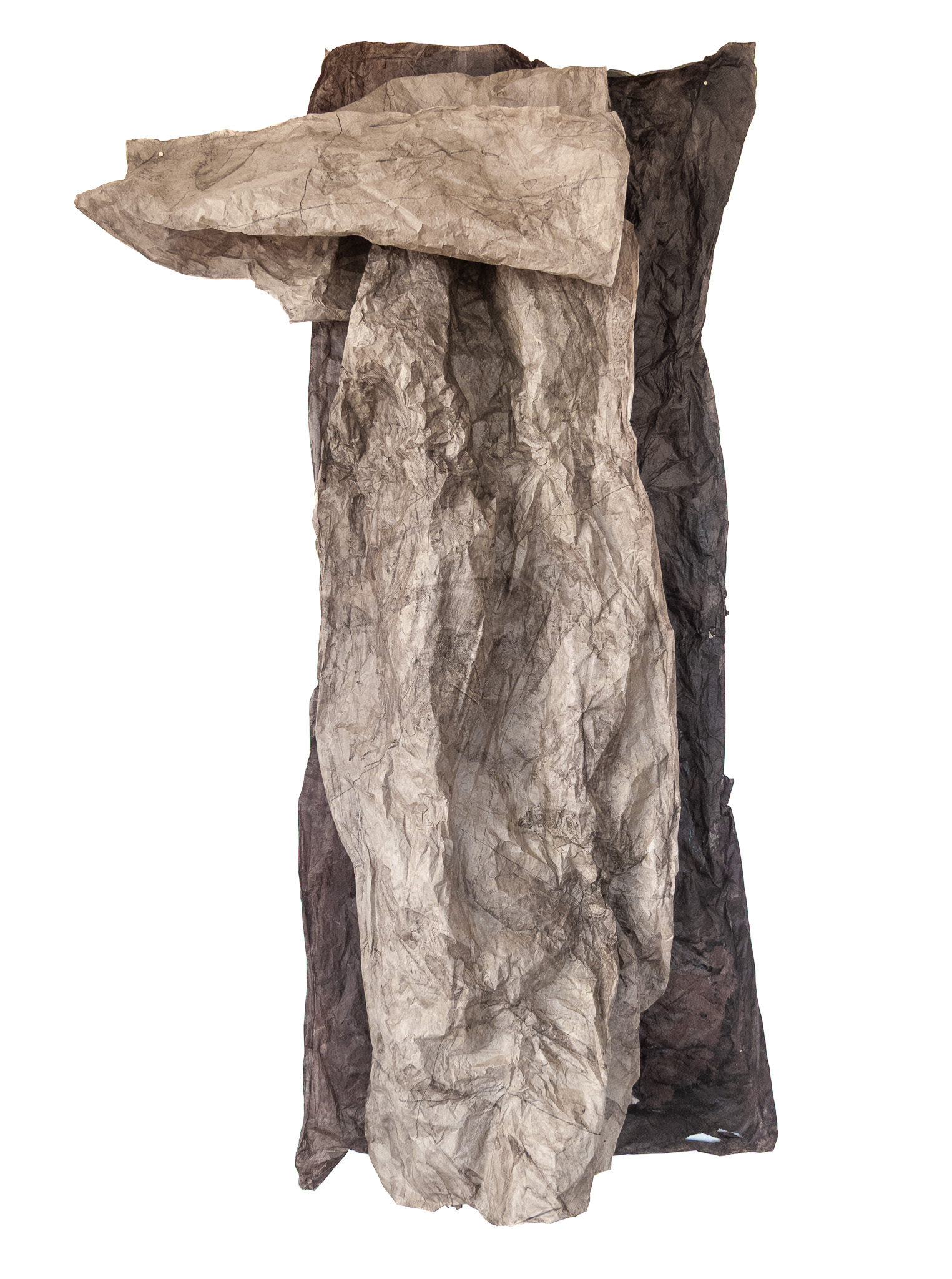 Shroud III, 2019, mixed media on paper, magnets, 240 × 82 × 44 cm