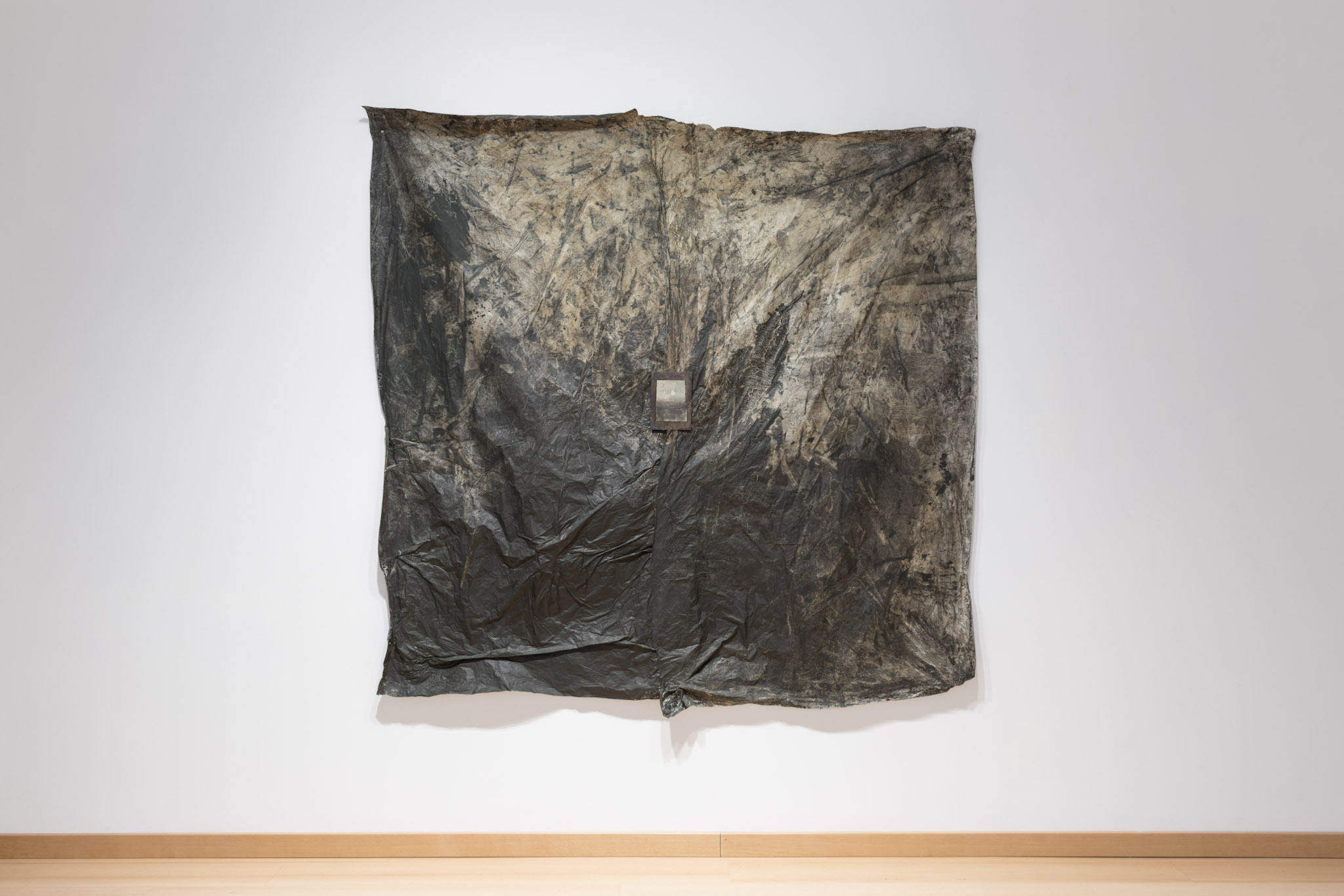 Near/Far, 2020, oil on canvas, bitumen of Judea on cardboard, mixed media on paper, 180 × 180 cm