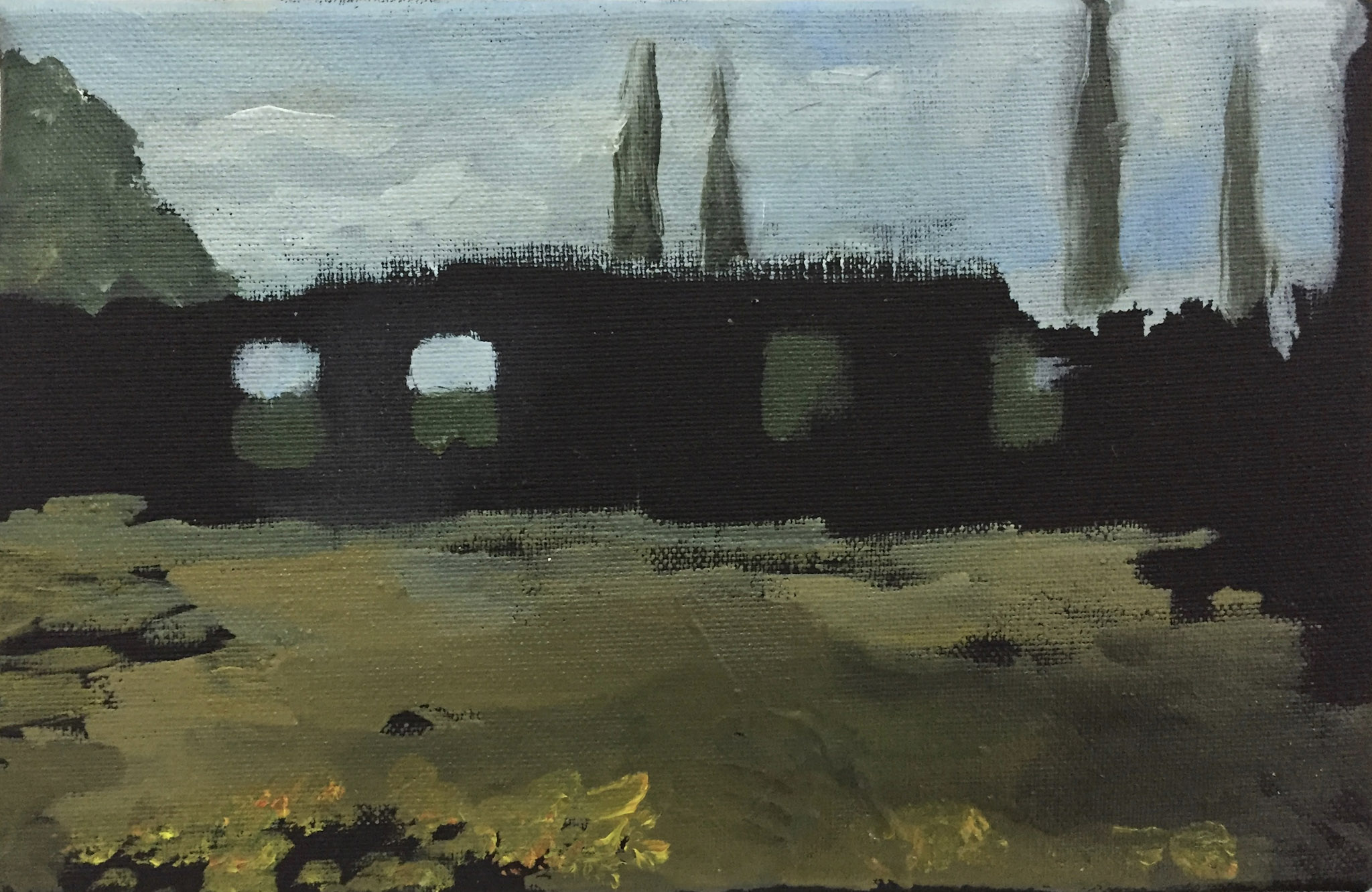 Rivesaltes: Le rovine e l'ombra III, 2015, olio su tela, 14 × 22 cm