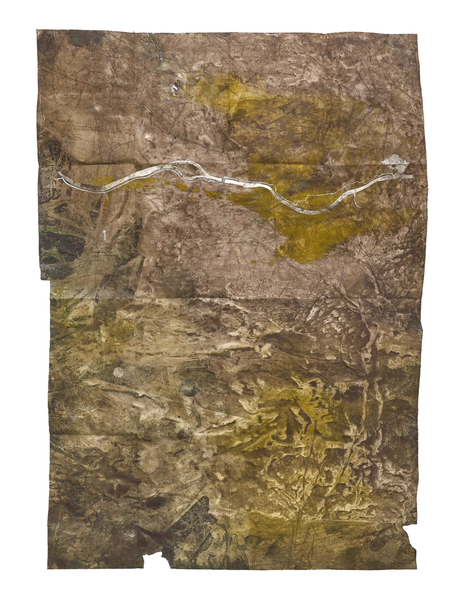 Mapa de Sequere 01, tècnica mixta i collage sobre paper, 150 × 100 cm