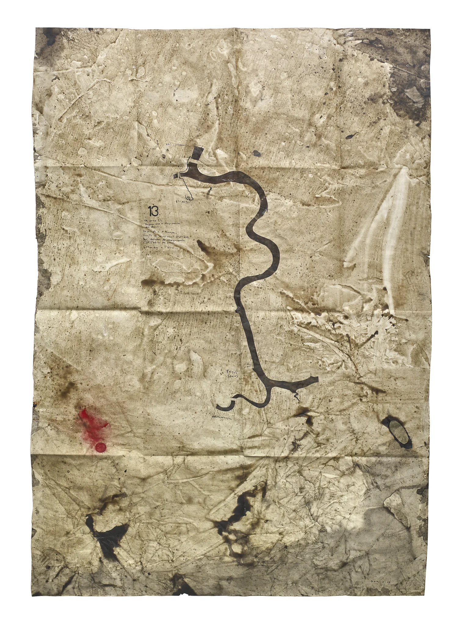 Mapa de Sequere 10, tècnica mixta i collage sobre paper, 150 × 100 cm