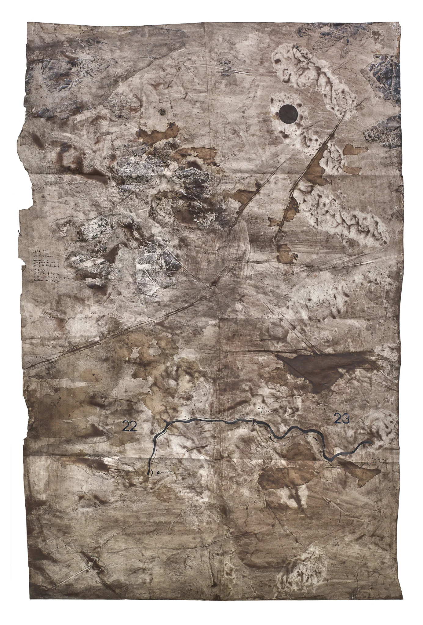 Mapa de Sequere 18, tècnica mixta i collage sobre paper, 150 × 100 cm