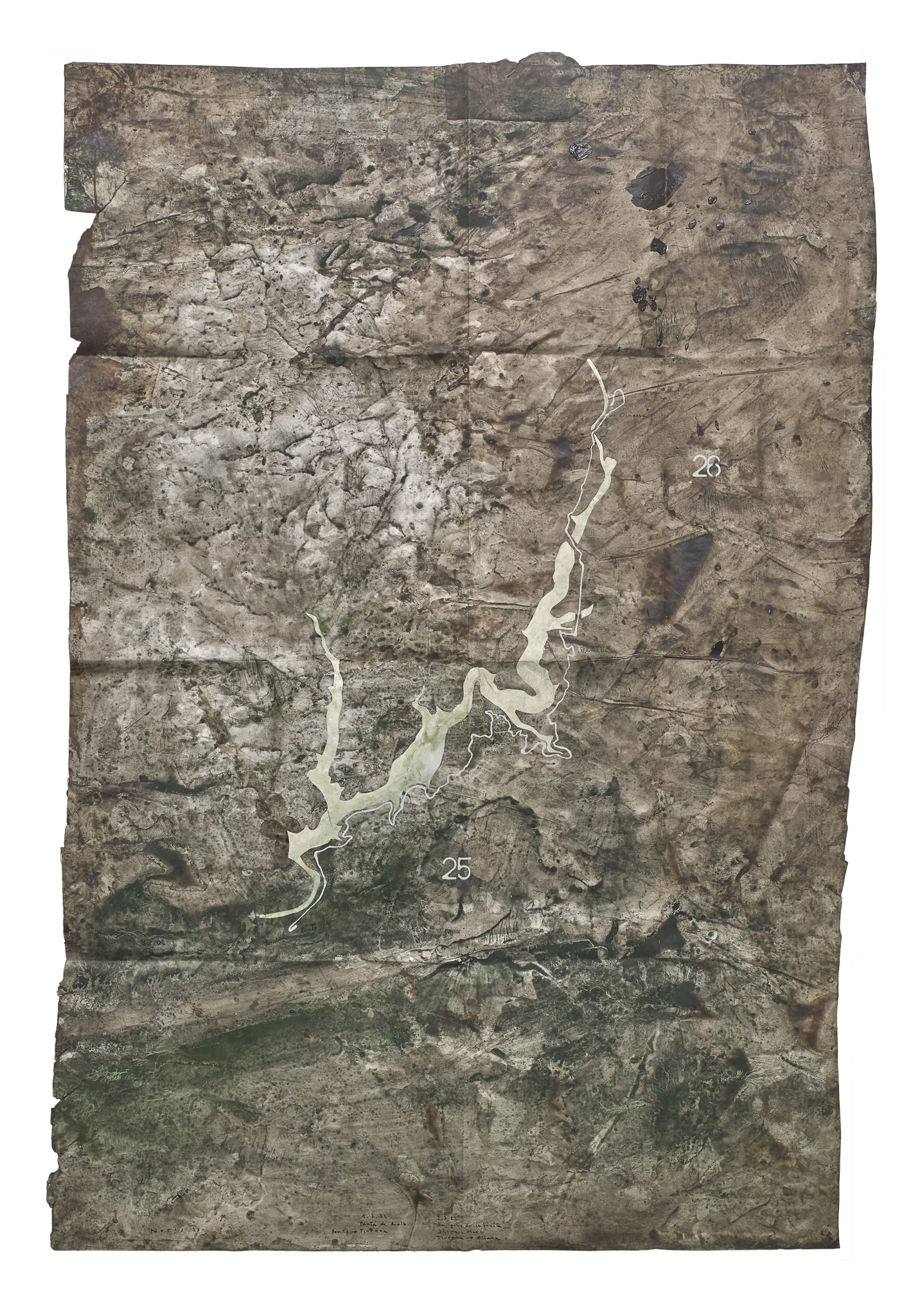 Mapa de Sequere 20, tècnica mixta i collage sobre paper, 150 × 100 cm