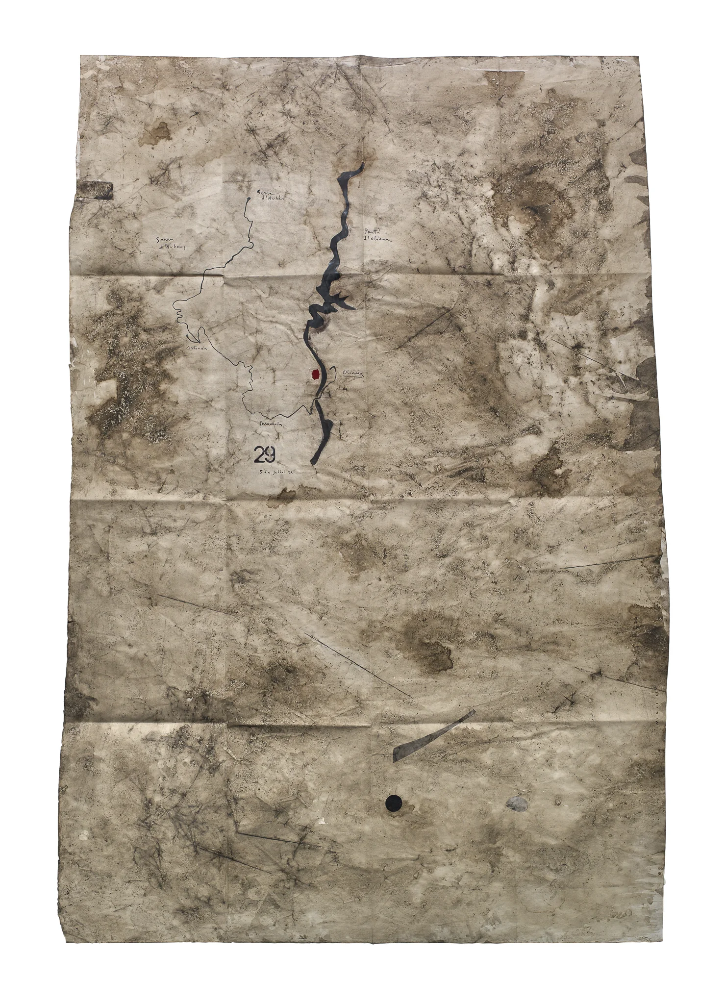 Mapa de Sequere 21, tècnica mixta i collage sobre paper, 150 × 100 cm