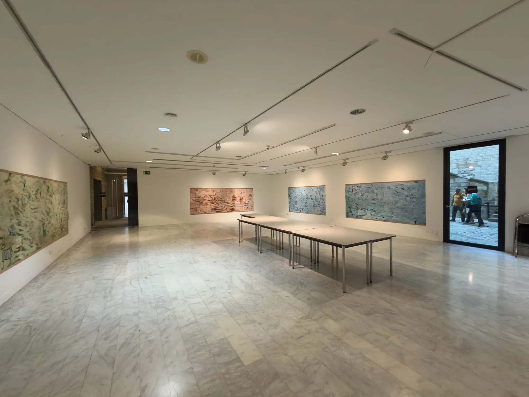 Installation view, with the door open to the street. Drawing while Walking, Museu Picasso, Barcelona, 2026