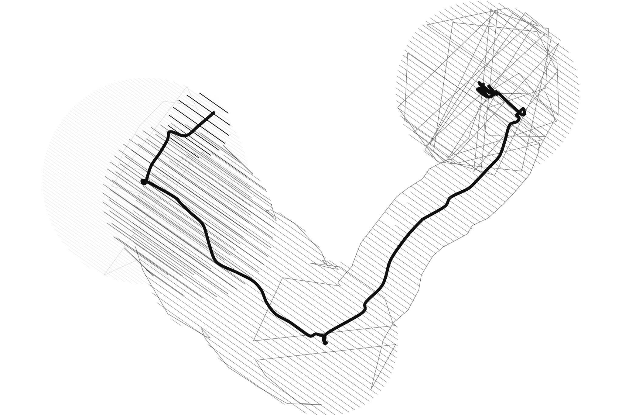 Compra: black-on-white drawing, GPS-generated line and stain