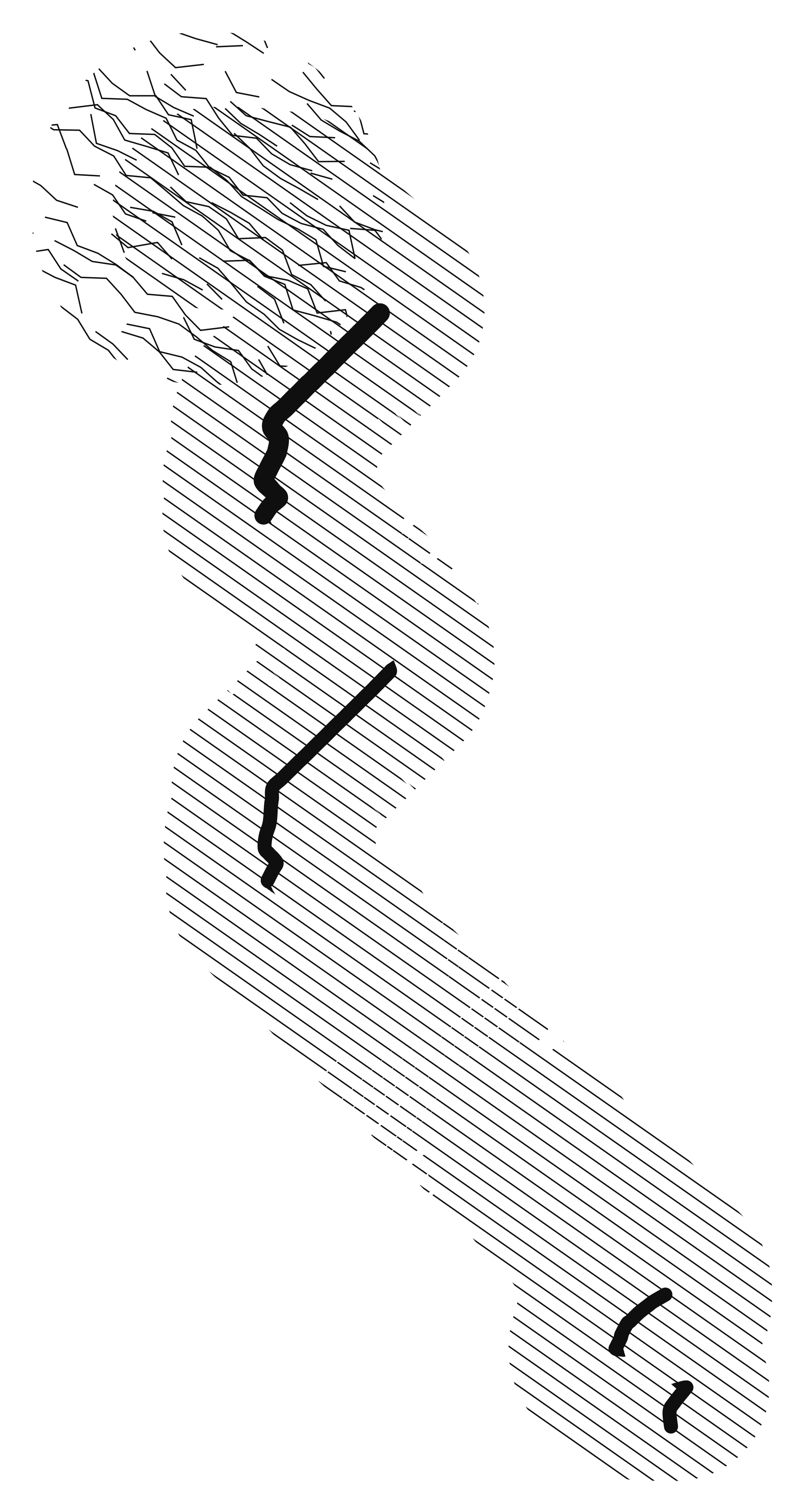Fragmentos de un jueves por la mañana: black-on-white drawing, GPS-generated line and stain