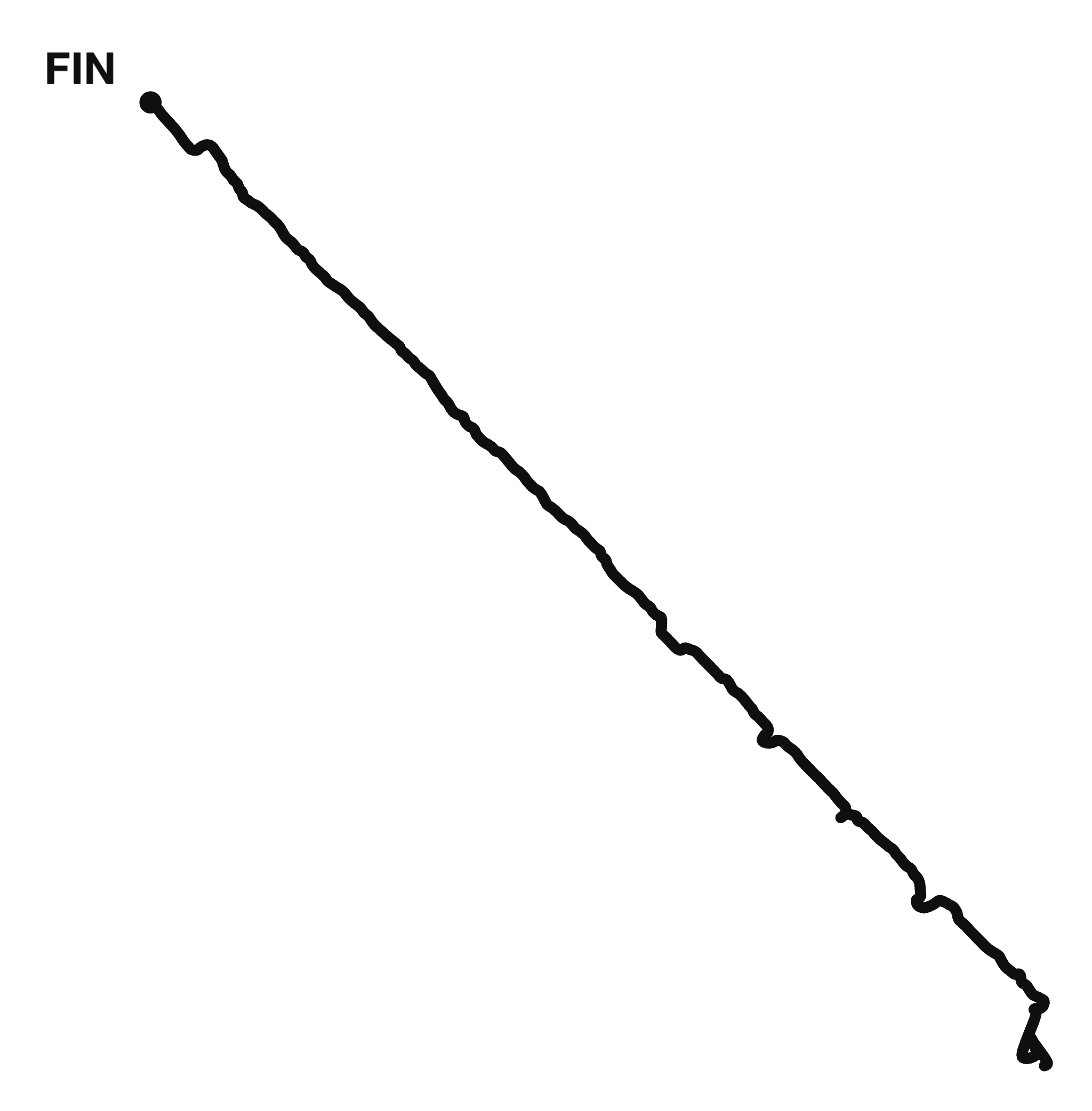 Dibujo de la caminata «Todo recto: fin»